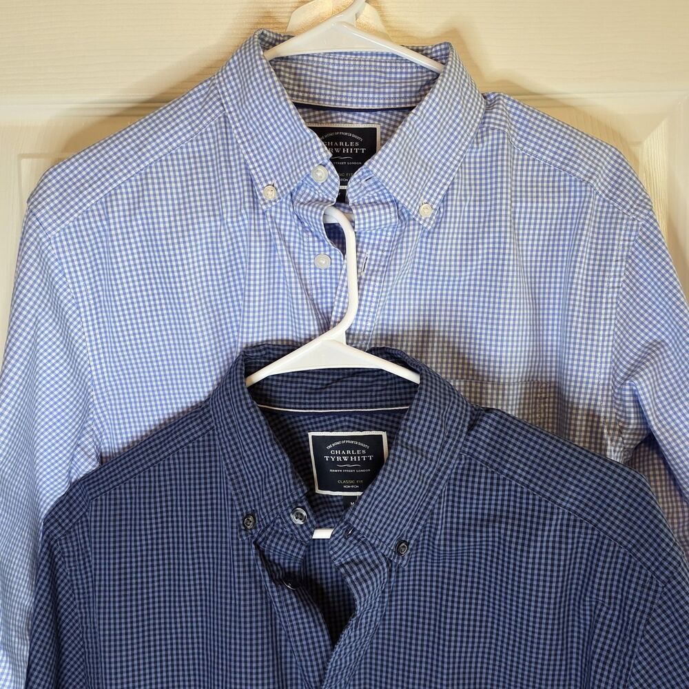 BUNDLE Charles Tyrwhitt Men's Medium Dress Shirt Classic Fit Long Sleeve